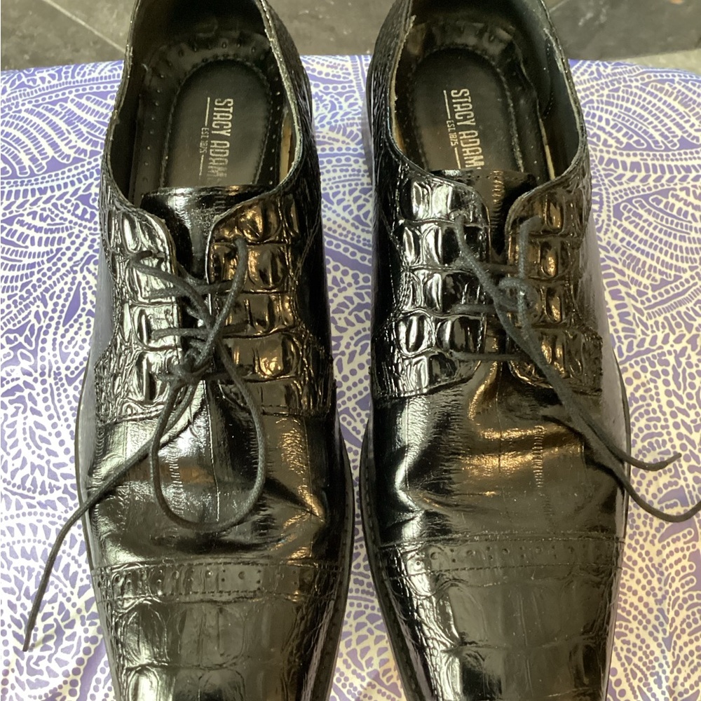 Stacy Adams Glossy Black Crocodile Pattern Oxford Shoes